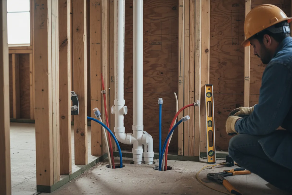 Drain and supply rough-in during Leak Detection in Mathews
